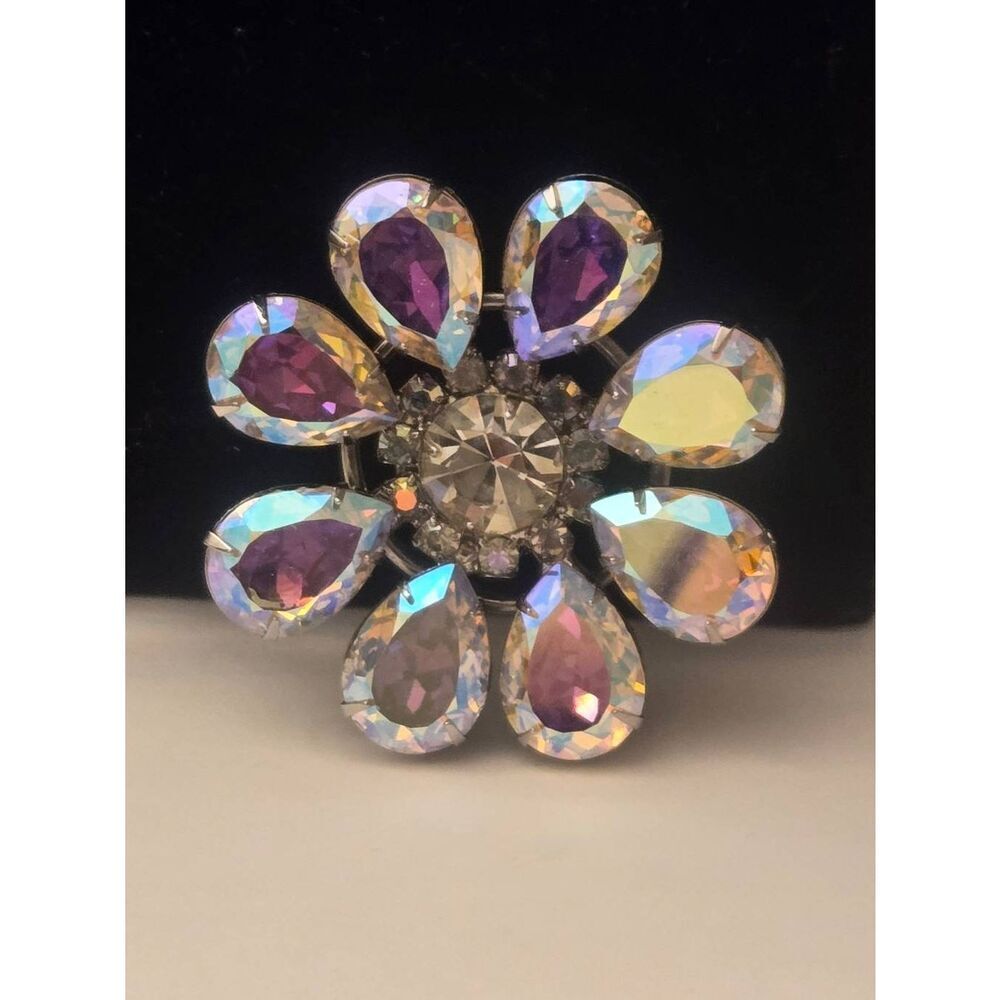 Kirks Folly Aurora Borrealis White Iridescent Rhinestone Flower Silver Tone Pend